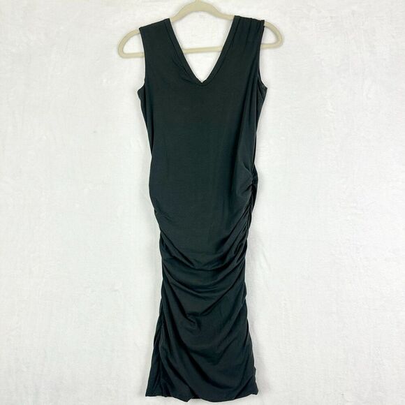 James Perse Cotton Ruched Bodycon Tank Dress Size 1 Small V-Neck Gray - Picture 2 of 8